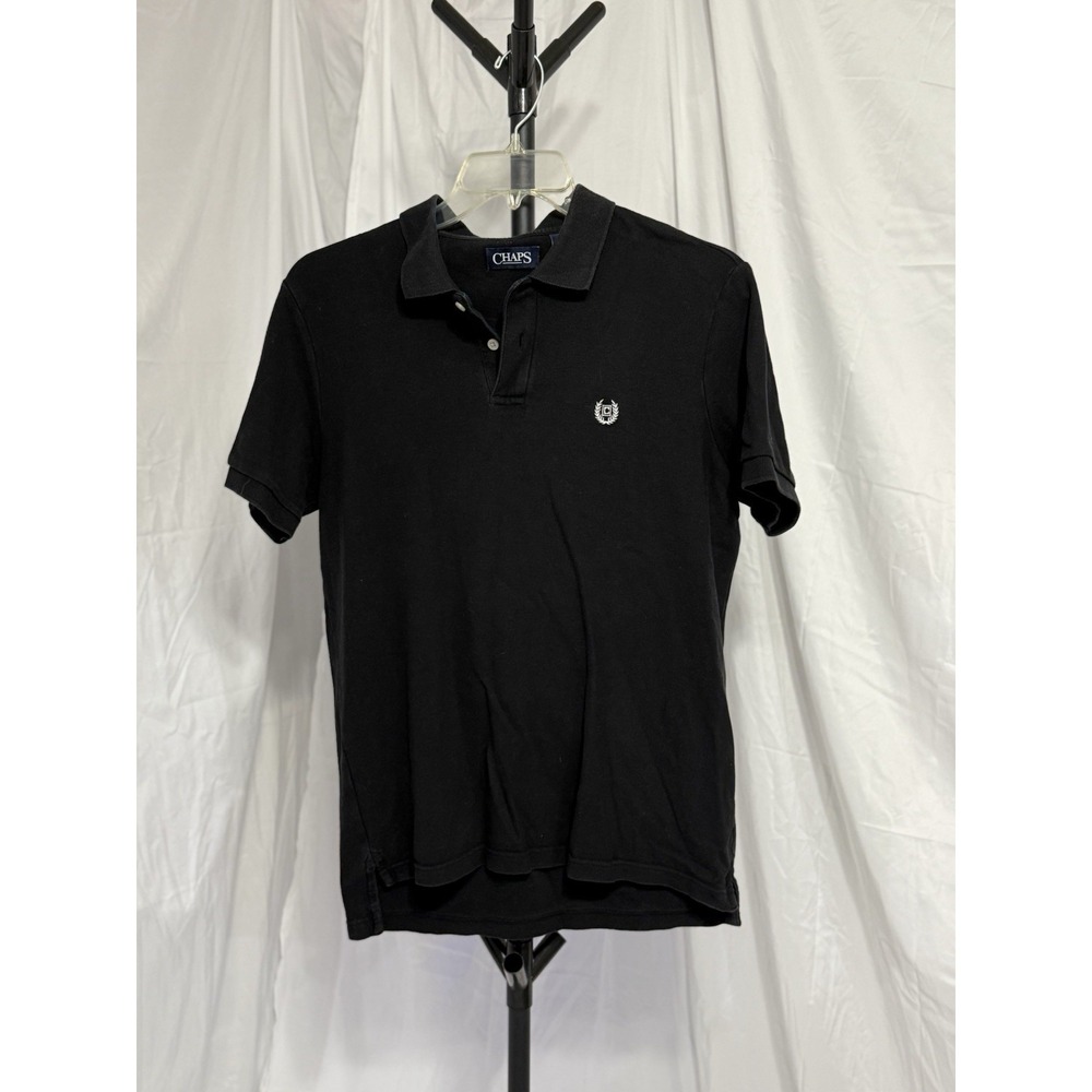 Chaps Short Sleeve Black‎ Polo Shirt Men's Size Small White Logo 100% Cotton
